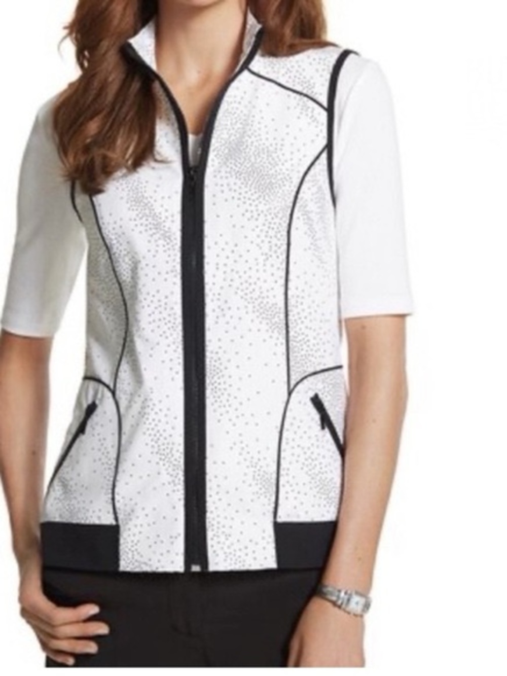 Chico’s Zenergy Neema Travel Vest White/ Black Size L Sporty Athleisure
